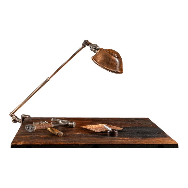 Vintage 1920s Industrial Adjustable Workbench Lamp For Sale