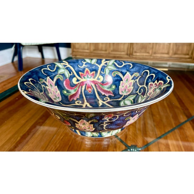Large Chinese Hand Painted Lotus Bowl - 14" Wide For Sale - Image 4 of 9