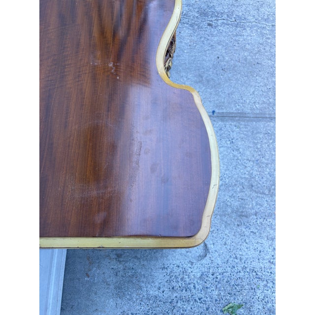 Mid 20th Century French Provincial Vanity Desk | Hollywood Regency Burl Walnut Marquetry & Gilt Bombe Dressing Table For Sale In New York - Image 6 of 12