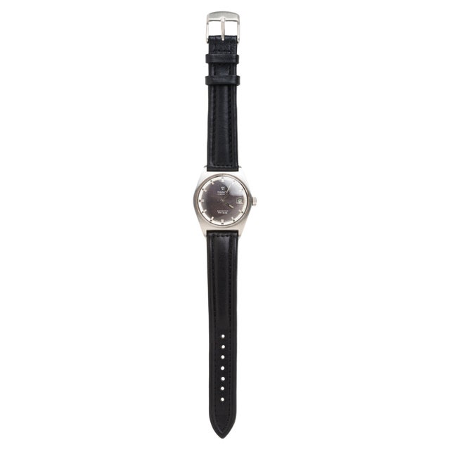 Vintage automatic swiss watch, Tissot VisoDate SeaStar PR 516, ca. 1965. Gray face Black lather sport strap Stainless...
