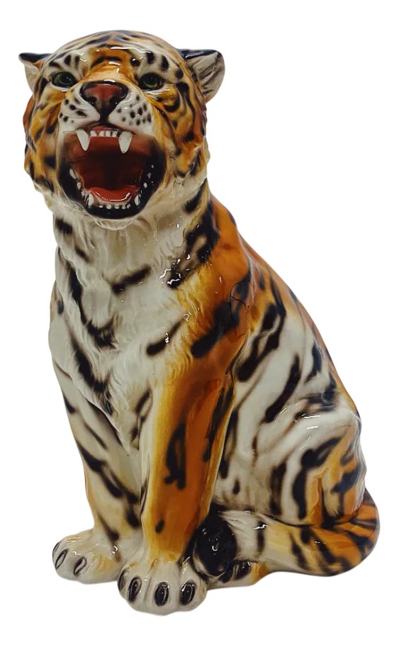 Tiger Statue in Ceramic from Ceramiche Boxer | Chairish