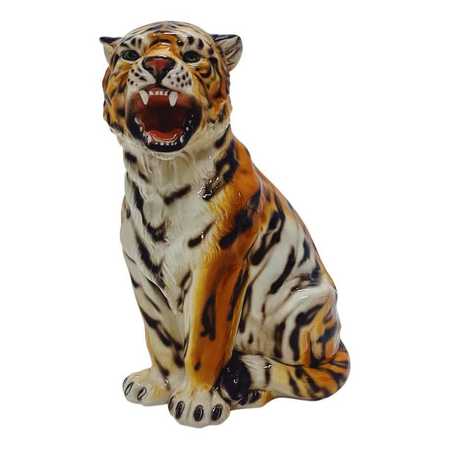 Tiger Statue in Ceramic from Ceramiche Boxer | Chairish