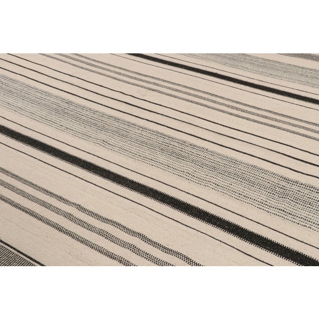 1950s Vintage Turkish Kilim Rug in All Over Black & White Striped Pattern For Sale - Image 5 of 7