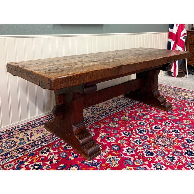 Brown Antique French Dining Farmhouse Refectory Monastery Table Trestle Base Mid 19thC For Sale - Image 8 of 18