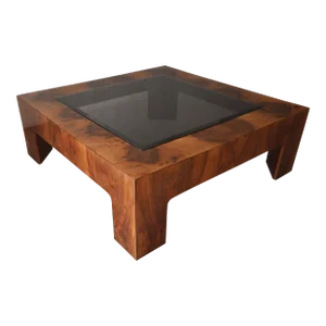 Square Mid Century Walnut Burl Coffee Table by Milo Baughman