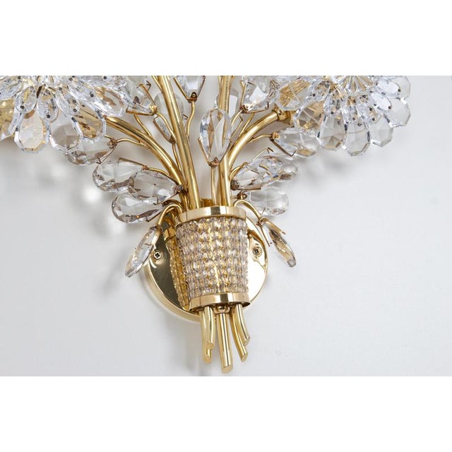 Gold Large Gilt and Crystal Glass Flower Sconce from Palwa, 1970s For Sale - Image 8 of 10