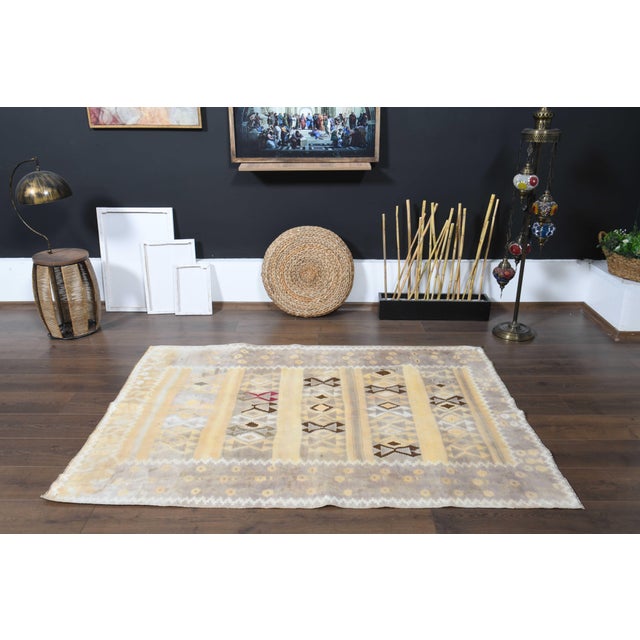 1970s Vintage Handmade Wool Cotton Turkish Beige Runner Rug For Sale In San Francisco - Image 6 of 11