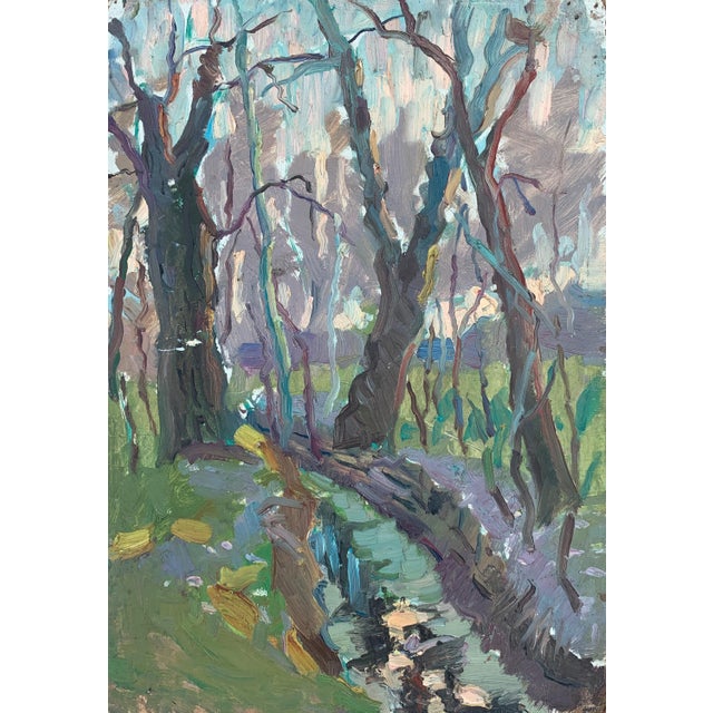 Forest Landscape Oil Painting, Ukrainian Art, 1960s For Sale