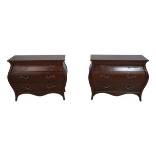 Pair of Ethan Allen Bombe Faux Burlwood Painted 3 Drawer Chests For Sale