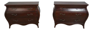 Pair of Ethan Allen Bombe Faux Burlwood Painted 3 Drawer Chests
