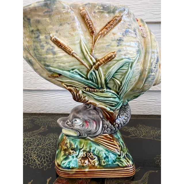Antique Majolica Vase Bowl Dolphin Nautilus Shell English Royal Worcester C1870 For Sale - Image 16 of 18