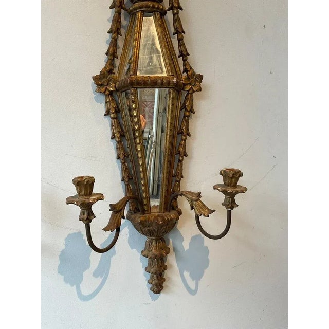 1960s 1960s Italian Carved Wood Mirrored Sconces - A Pair For Sale - Image 5 of 12