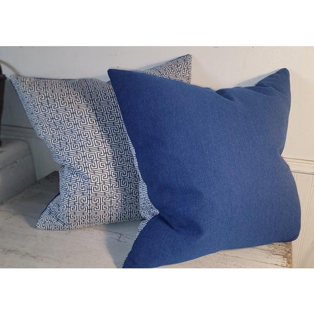 Folk Art 1940s Pair of Cotton Greek Key Pattern Pillows For Sale - Image 3 of 3