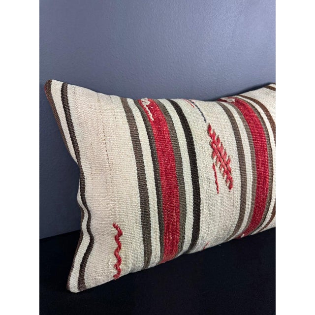 Turkish Hemp Pillow Cushion Natural Beige Red Pillow Cushion Cover 16" x 24" For Sale - Image 4 of 4
