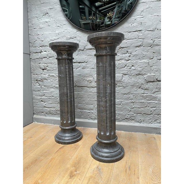 Columns in Black Belgian Fossil Marble, Set of 2 For Sale - Image 4 of 14