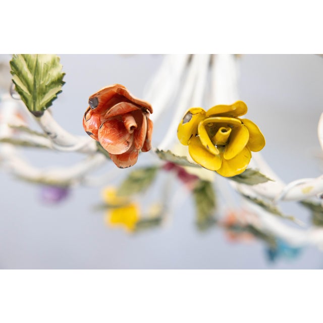 Mid-Century Italian Tole Roses Five Arm Chandelier For Sale In Houston - Image 6 of 12