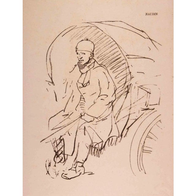 Bernard Naudin, The Coachman, Original Lithograph, Early 20th-Century For Sale