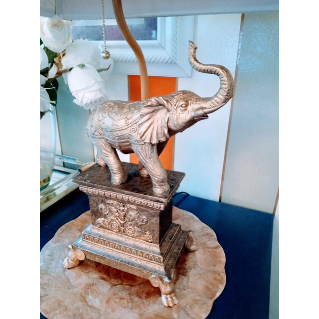 Vintage Frederick Cooper Elephant Table Lamp W/ Burlap Shade Chairish