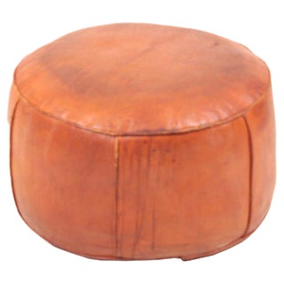 Mid-Century Pouf in Patinated Leather, Denmark, 1960s For Sale