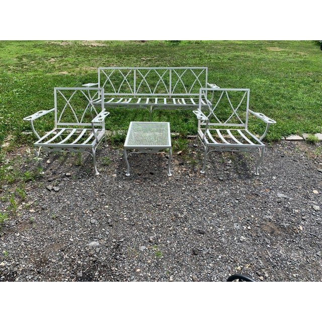 Vintage Wrought Iron Outdoor Patio Seating & Table, 4 Pieces For Sale In New York - Image 6 of 12