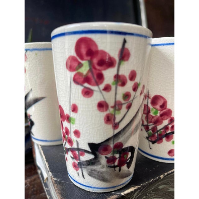 Vintage Japanese Ceramic Juice Glasses Cherry Blossom - Set of 6 For Sale In Chicago - Image 6 of 10