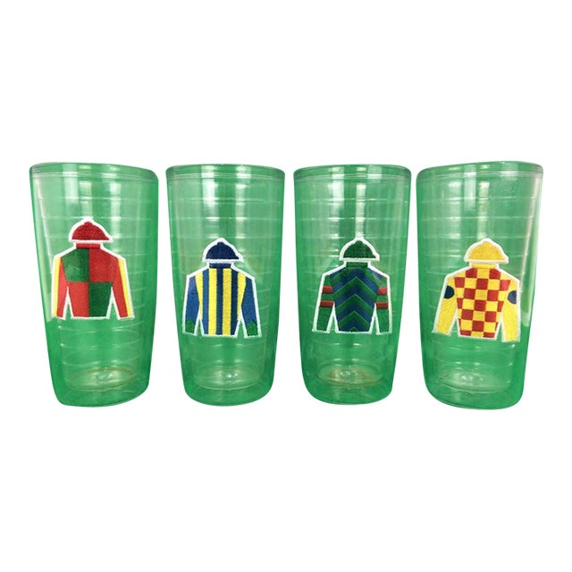 Mid 20th Century Set X 4 Jockey Silks Tervis Tumbler 16oz Highball Glasses" (New) For Sale