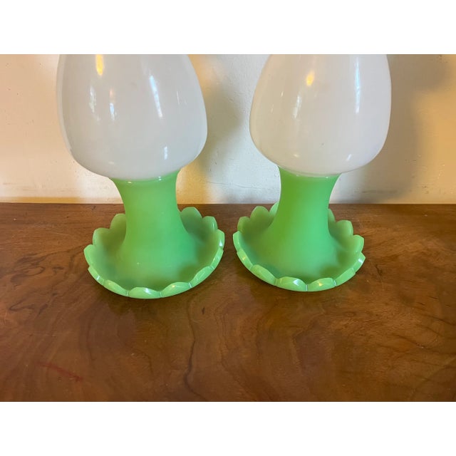 Antique 19th C. French Opaline Apple Green & White Glass Vases - a Pair For Sale - Image 10 of 12