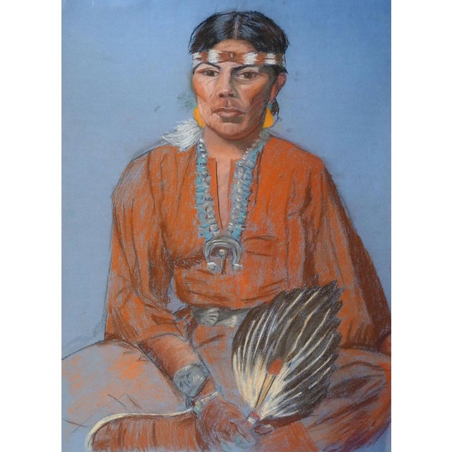 Vintage Pastel Portrait of Native American Man For Sale - Image 4 of 4