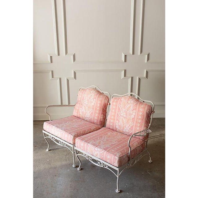 Pink Vintage 1950s Wrought Iron Patio Loveseat in the Style of Meadowcraft For Sale - Image 8 of 16