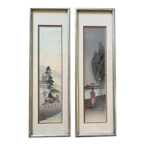 Pair of Vintage Japanese Woodblock Prints, Shoda Koho and Yoshimoto Gesso