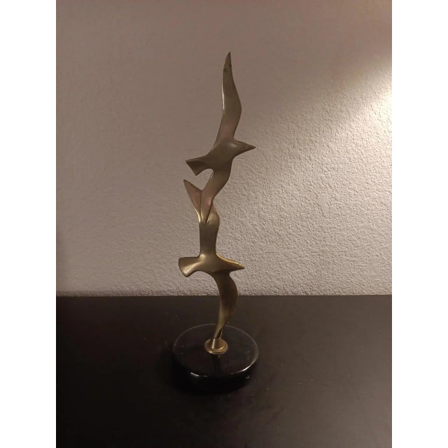 Metal Vintage Curtis Jere Style Brass Seagulls in Flight Sculpture on Marble For Sale - Image 7 of 7