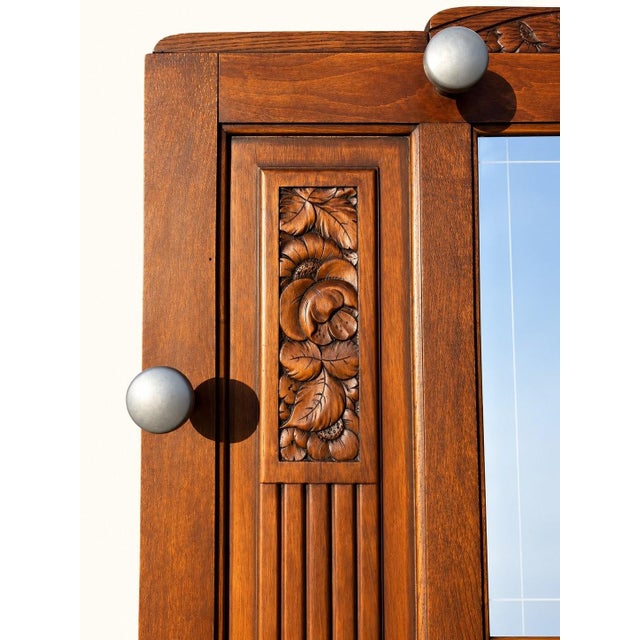 Art Deco Wardrobe in Carved Oak with Beveled Mirror, 1930 For Sale - Image 3 of 11