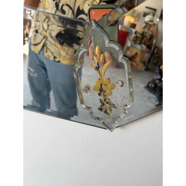 Vintage Italian Venetian Style Octagonal Beveled Glass Wall Mirror With Etched Floral Accents For Sale - Image 12 of 17
