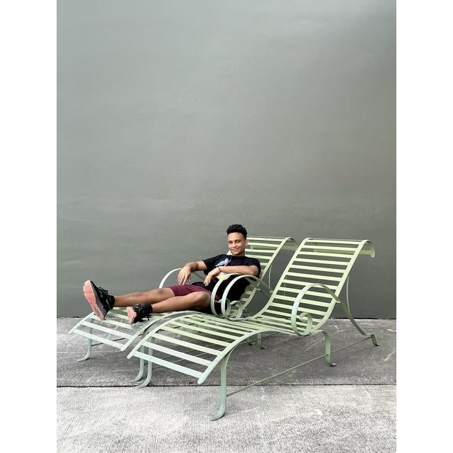 Mid 20th Century Vintage Regency Cast Aluminum Wave Chaise Lounge Chairs - A Pair For Sale - Image 5 of 12