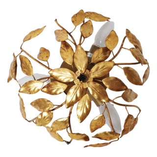 Hollywood Regency Gilt Flush Mount with Branches and Leaves, 1970s For Sale