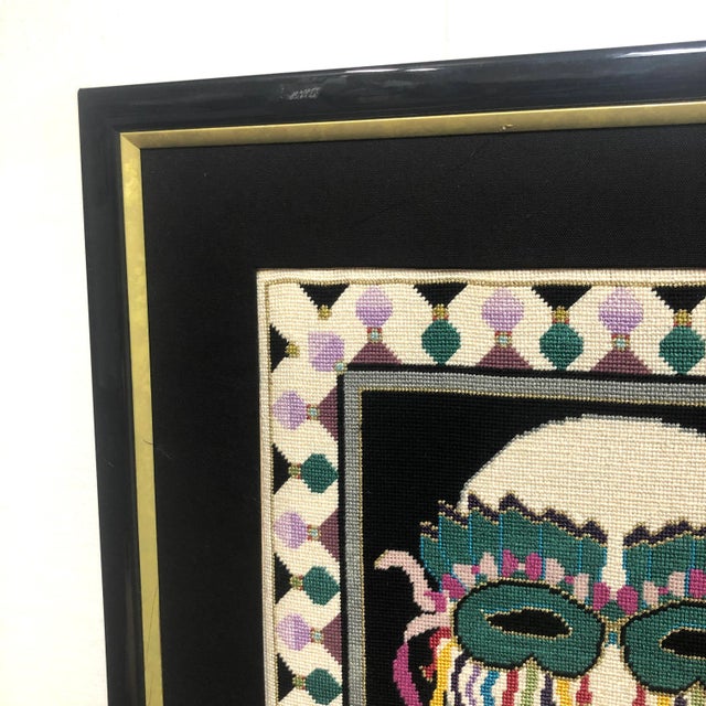 Long 1980s Needlepoint Textile Wall Art | Mardi Gras Carnival Masks For Sale - Image 4 of 10
