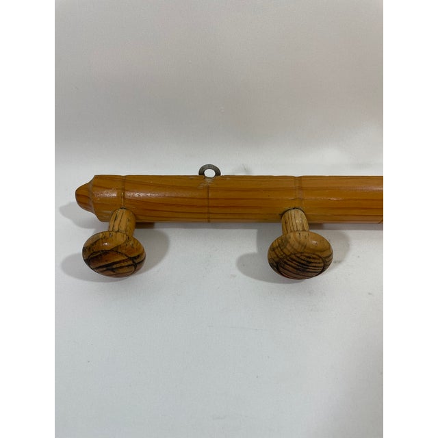 Vintage French Faux Bamboo Wooden 4 Peg Coat Hat Rack For Sale - Image 10 of 18
