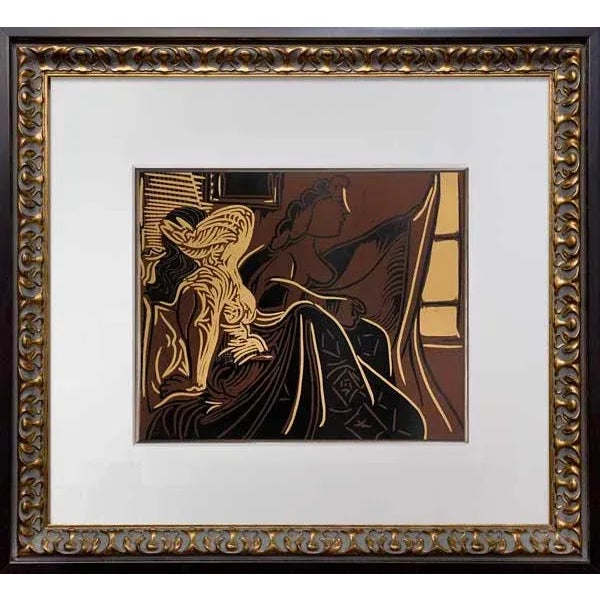 Modern Pablo Picasso Linogravure Limited Edition "Duex Femme... Fenetre" 1959 W/Frame For Sale - Image 3 of 8