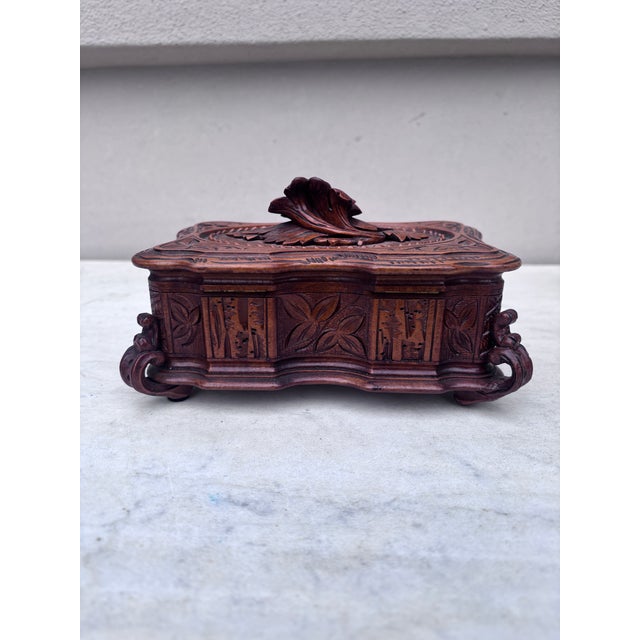French Country French Black Forest Carved Wood Box Circa 1900 For Sale - Image 3 of 8
