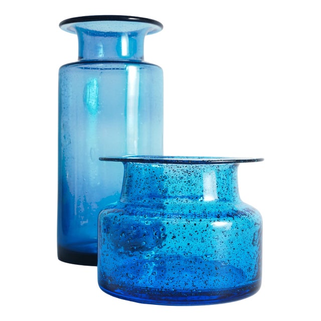 Cobalt Blue Bubble Glass Vases by Erik Höglund for Boda, 1960, Set of 2 For Sale