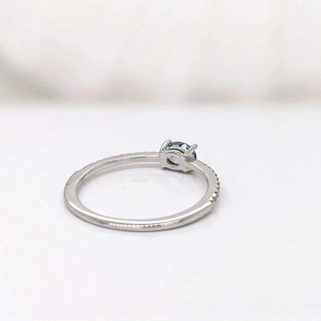 East West Aquamarine Ring with Natural Diamonds in Solid 14K White Gold Oval 3x5mm For Sale - Image 10 of 11
