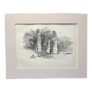 Antique 1874 Wood Engraving "Natural Towers" Virginia in Frame-Ready 11x14 Mat
