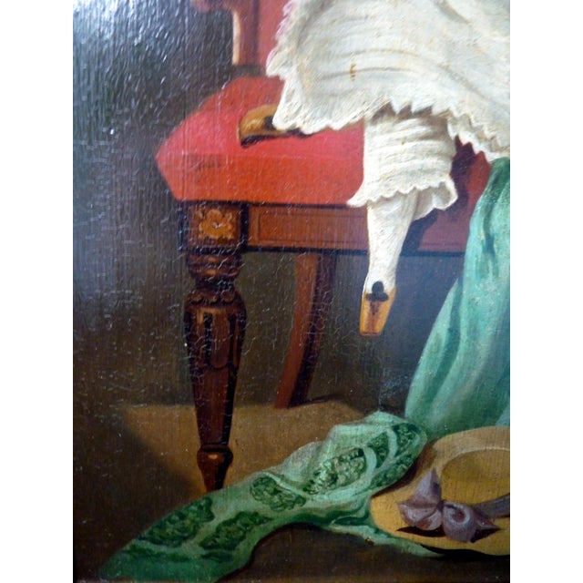 Wood Antique 1830s German Biedermeier Child Portrait Oil on Board, Framed For Sale - Image 7 of 9