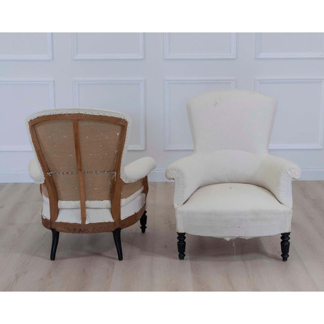 Off-white Pair of 19th Century Napoleon III High Back Armchairs, Ready to Upholster For Sale - Image 8 of 14