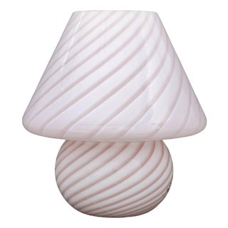 Murano Pink and White Swirl Pattern Glass Mushroom Table Lamp For Sale