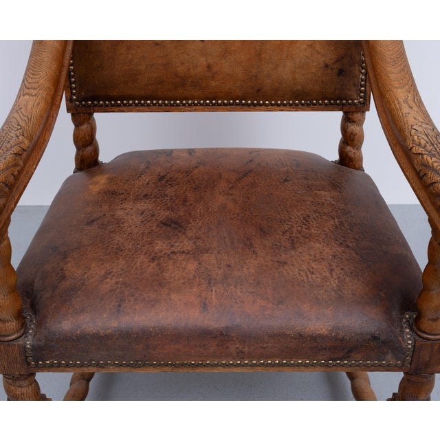 Antique Dutch Baroque Armchair in Oak, 1880 For Sale - Image 12 of 16