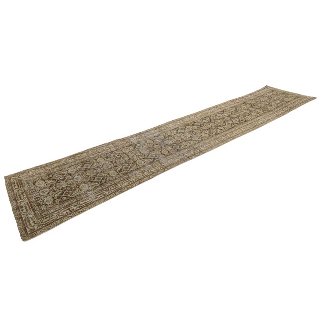 Late 19th Century 19th Century Antique Malayer Wool Hallway Runner Rug in Earthy Neutrals For Sale - Image 5 of 9