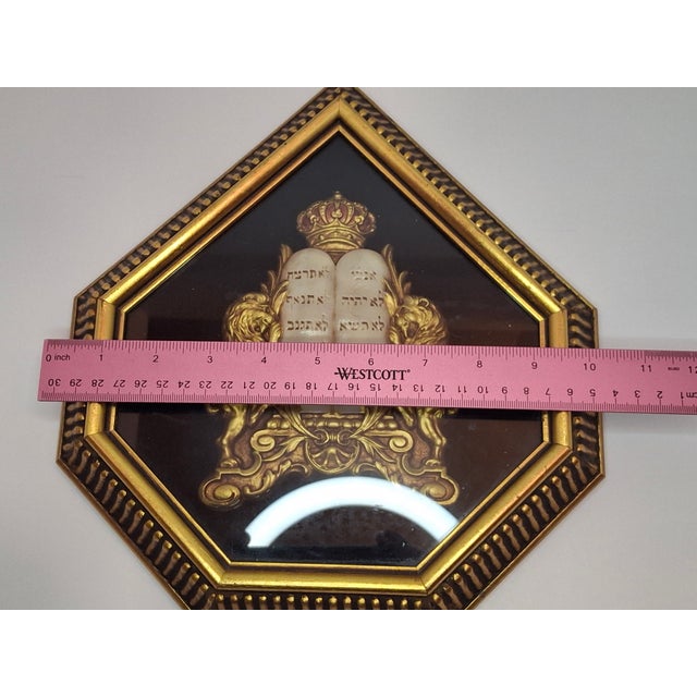 Black Mid-Century Judaica Ten Commandments Wall Plaque W/ Lions, Crown, Black Velvet For Sale - Image 8 of 10