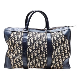 A 1980s Vintage Christian Dior Oblique Monogram Blue Canvas Boston Hand Bag For Sale