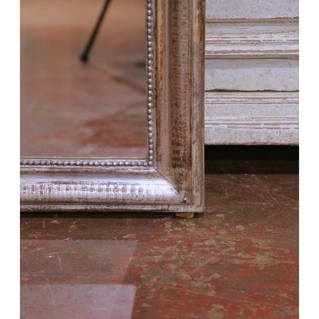 19th Century French Louis Philippe Silver Leaf Wall Mirror With Stripe Decor For Sale In Dallas - Image 6 of 7
